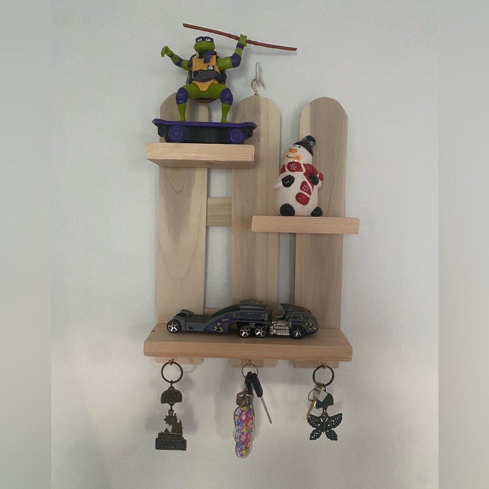 Handmade wooden coat rack with shelves and hooks Rustic organiser entrance keys